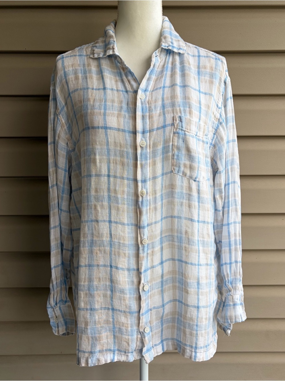 •CP Shades + Garnet Hill• 100% Linen Plaid Button Front Shirt - Size Small